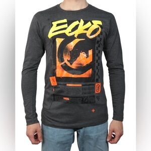 Ecko Unlimited Men's Charcoal and Neon Orange Long Sleeve Tee